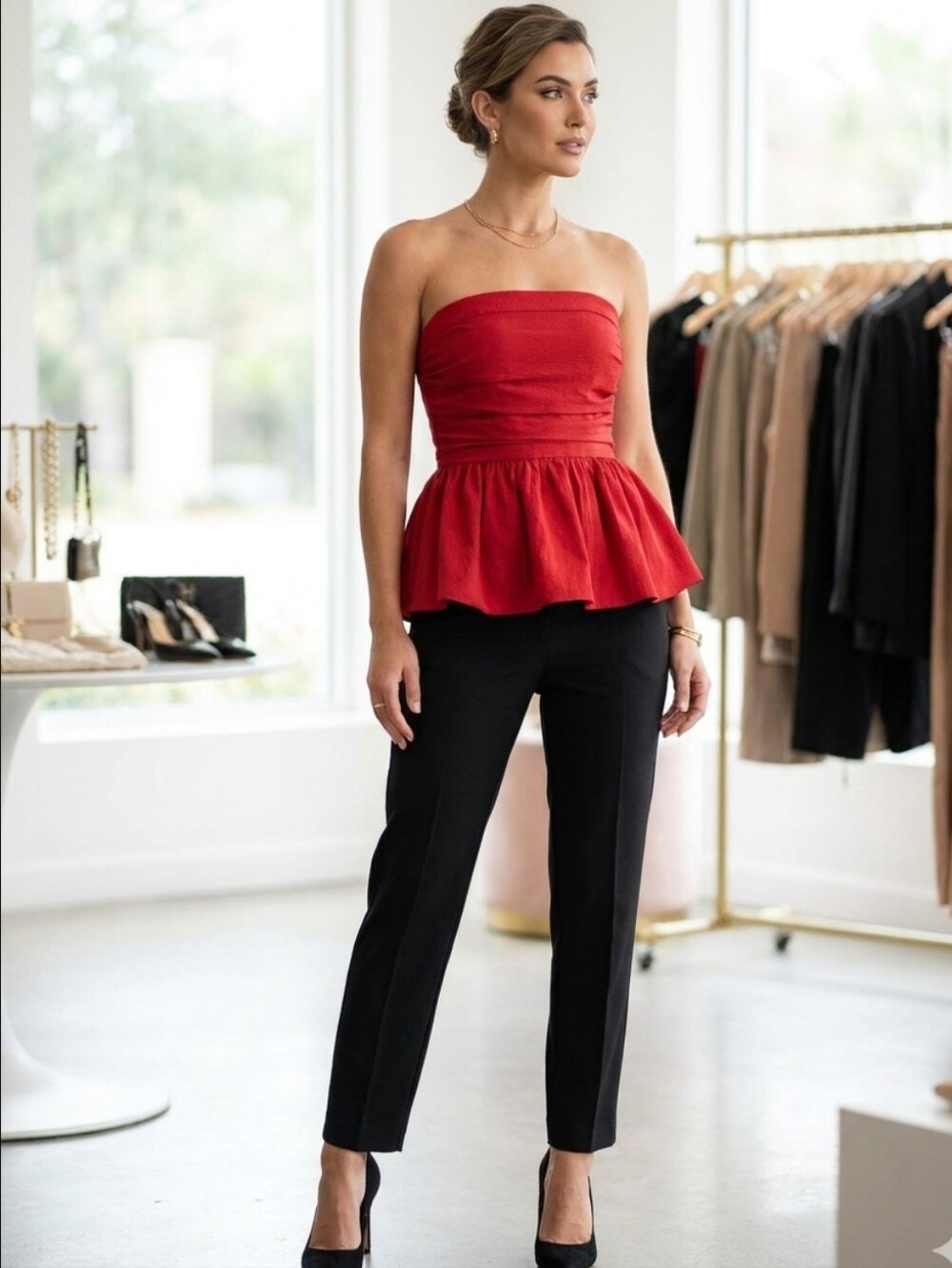 TCEC Vera Red Peplum Tube Top